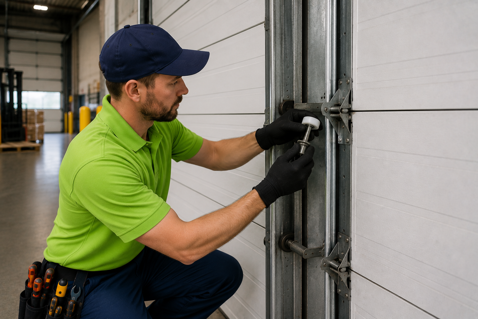 Garage door technician replacing roller