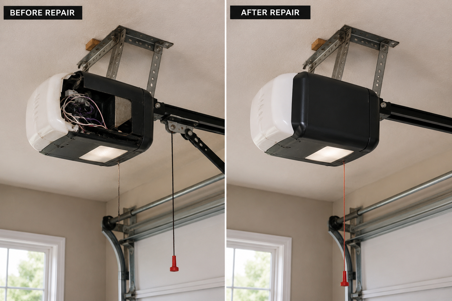 Before and after garage door opener repair