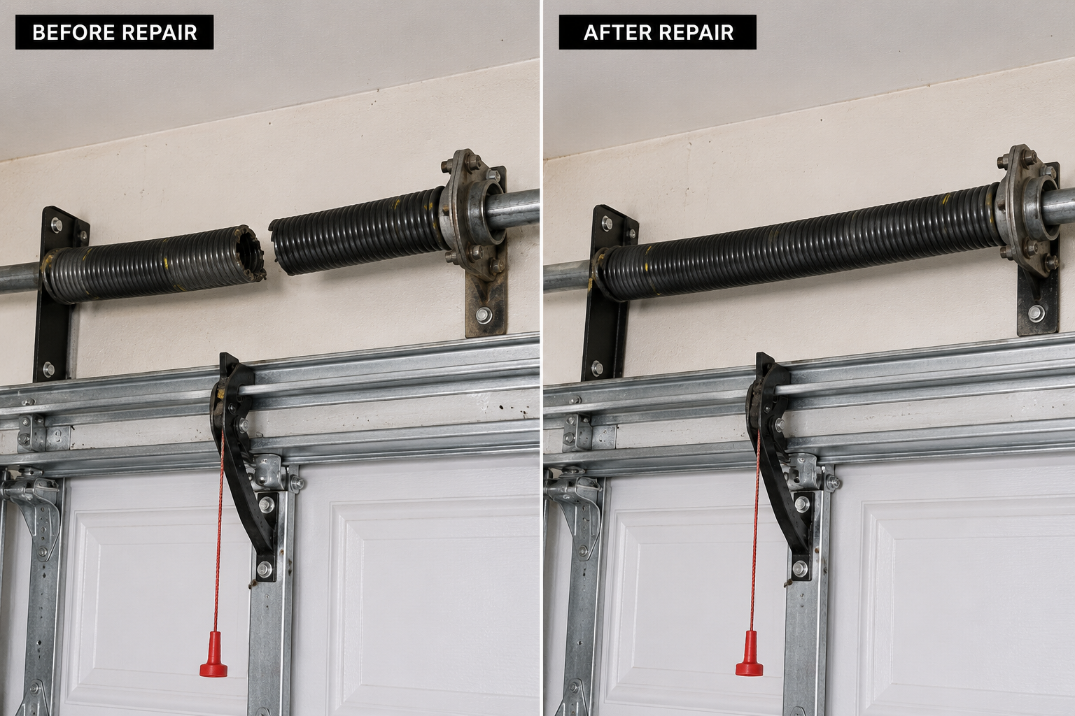 Before and after garage door spring repair